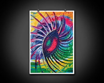 Psychedelic Eye Swirl Abstract Paint Art Digital Illustration Print, Wall Art, Home Decor