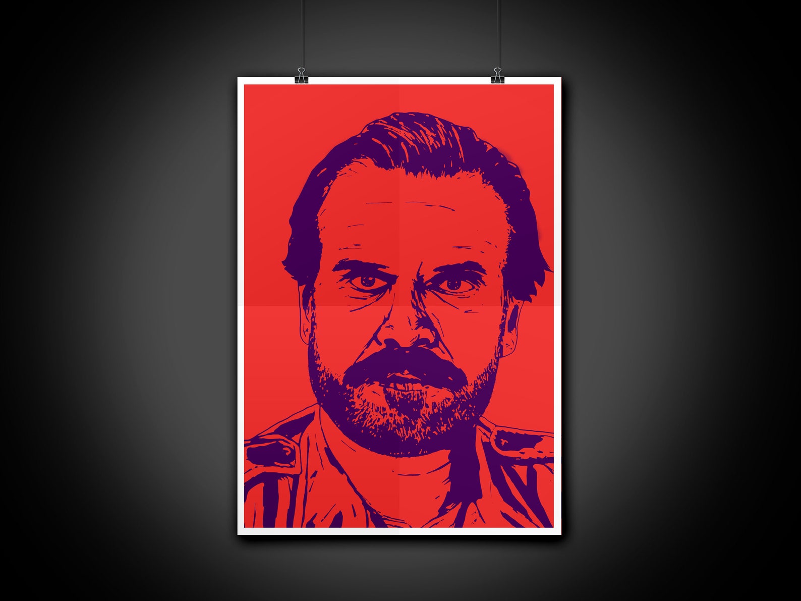 Hopper Stranger Things Color Portrait Art Illustration Print Etsy