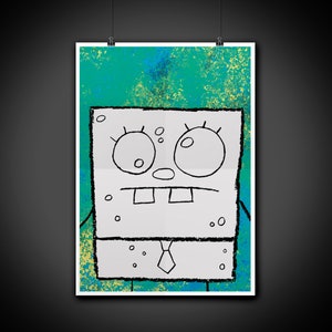 Ilustración artística de retrato a color de Bob Esponja con garabatos, impresión, decoración de pared, póster para el hogar