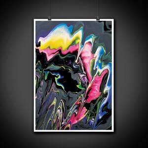 Modern Abstract Paint Pour Psychedelic Colorful Art Digital Illustration Print, Wall Art, Home Decor