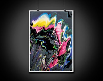 Modern Abstract Paint Pour Psychedelic Colorful Art Digital Illustration Print, Wall Art, Home Decor