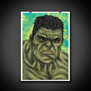 Hulk Color Portrait Art Illustration Print