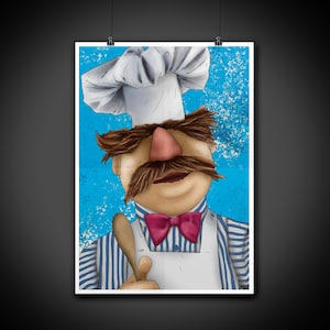Swedish Chef the Muppets Color Portrait Art Illustration Print Wall Art Home Decor