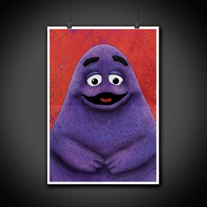 Grimace McDonalds Color Portrait Art Illustration Print Wall Art Home Decor
