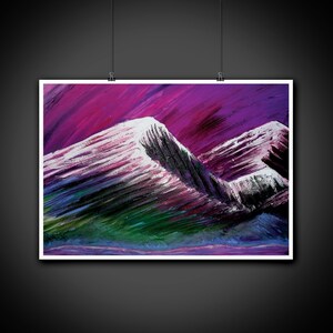 Mountain Abstract Paint Pour Psychedelic Art Digital Illustration Print, Wall Art, Home Decor