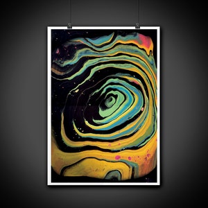 Space Abstract Paint Pour Psychedelic Art Digital Illustration Print, Wall Art, Home Decor