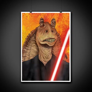 Darth Jar Jar Binks Farbe Portrait Kunst Illustration Print Wand Kunst Dekor Home Poster