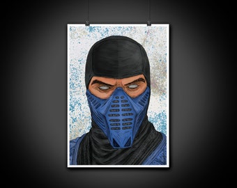 Sub Zero Mortal Kombat Color Portrait Art Illustration Print