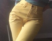 Vintage 80s banana yellow high waist tapered mom jeans 28 inch waist 28x27 relaxed slim
