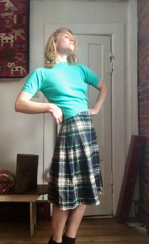 Blue plaid leather skirt hotsell