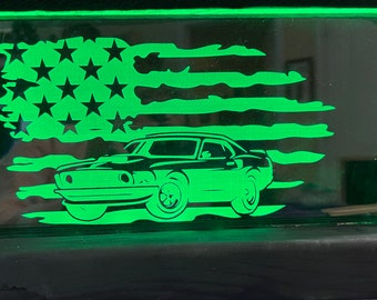 Laser Engraved LED Lighted Sign w/Remote Acrylic Mustang
