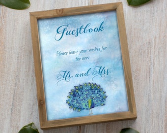 Peacock Guestbook Wedding Sign Blue Wedding Guest Book Sign Printable Poster Sign Wedding Sign Please Leave Your Wishes Sign Blue Green