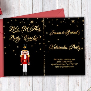 Nutcracker Party Invitation Holiday Black Gold Christmas Party Invitation New Year Party Invitation Printable Xmas Invite Annual Party