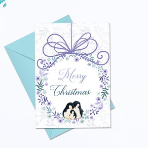 Merry Christmas Penguin Tarjeta Azul Púrpura Tarjeta de Navidad Tarjeta de Navidad Tarjeta de Navidad Tarjeta de felicitación Tarjeta de felicitación Tarjeta de navidad Tarjeta de Navidad imprimible digital Tarjeta de Navidad