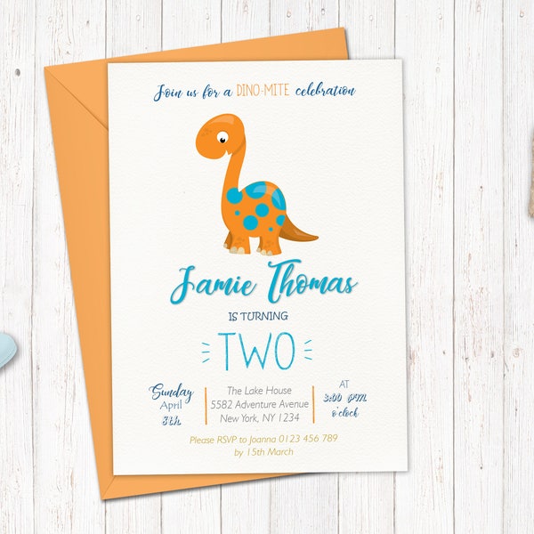 Boy's Birthday Invitation Dinosaur Birthday Invitation Second Birthday First Birthday Invite Digital Printable Invite Modern Dino Invite