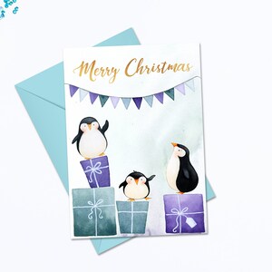 Penguin tarjeta feliz Navidad tarjeta oro púrpura tarjeta de Navidad tarjeta de felicitación tarjeta de navidad tarjeta de felicitación tarjeta de felicitación digital imprimible tarjeta de Navidad