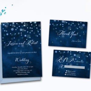 Winter Wedding Invitation Set Snowflake Wedding Invitation Snow Winter Wedding Invite Blue Invitations Romantic Winter Snow Wedding Suite image 1