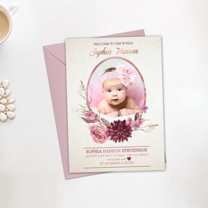 Personnalisé Floral Annonce de bébé Photo Bébé Naissance Stats Personnalisé Nouveau Cadeau Bébé Nouveau Bébé Nouveau-Né Naissance Stats Nouvelle Maman Cadeau Floral Nursery Déco