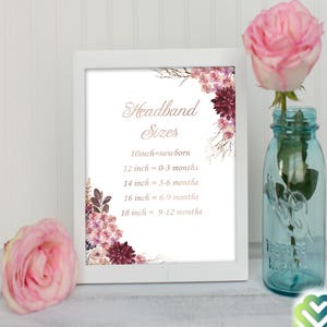 Sinal de estação para faixa de cabeça, tamanhos, sinal de chá de bebê, cartão imprimível, sinal de chá de bebê, decoração floral, chá de bebê, impressão, ouro rosa