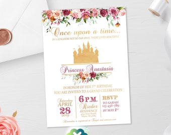 Once Upon a Time Storybook Verjaardagsuitnodiging Prinses Uitnodigingen Sprookjesboek Uitnodiging Boek Thema Verjaardagsfeest Prinses Kasteel