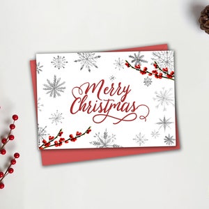 Merry Christmas Card Red Silver Snowflake Christmas Card Greeting Card Holiday Card Xmas Greeting Card Digital Holiday Card Merry Xmas DIY