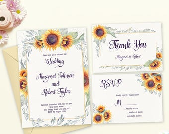 Fall Wedding Invitation Set Sunflowers Theme Printable Wedding Invite Country Wedding Autumn Wedding Suite Sunflower Wedding Theme DIY Cards