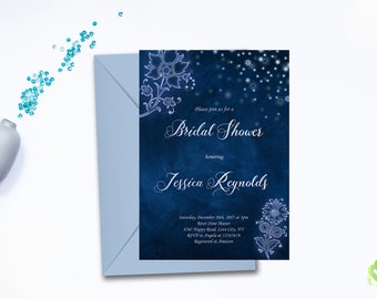 Winter Bridal Shower Invitation  Snowflake Bridal Invitation Snow Winter Bridal Shower Blue Invitations Romantic Winter Snow Wedding Bridal