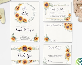 Sunflowers Baby Shower Invitation Summer Fall Baby Sprinkle Invite Autumn Baby Shower Gender Neutral Invitation Set Sunflower Theme Print