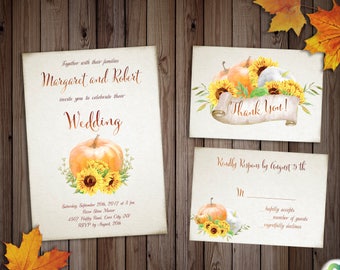 Sunflowers Pumpkin Fall Wedding Invitation Set  Printable Wedding Invite Country Wedding Autumn Wedding Suite Sunflower Wedding Theme