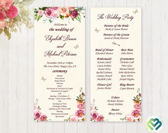 burgundy marsala wedding program printable marsala wedding etsy