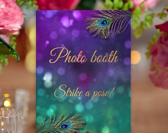 Peacock Wedding Welcome Sign Printable Peacock Purple Gold Etsy