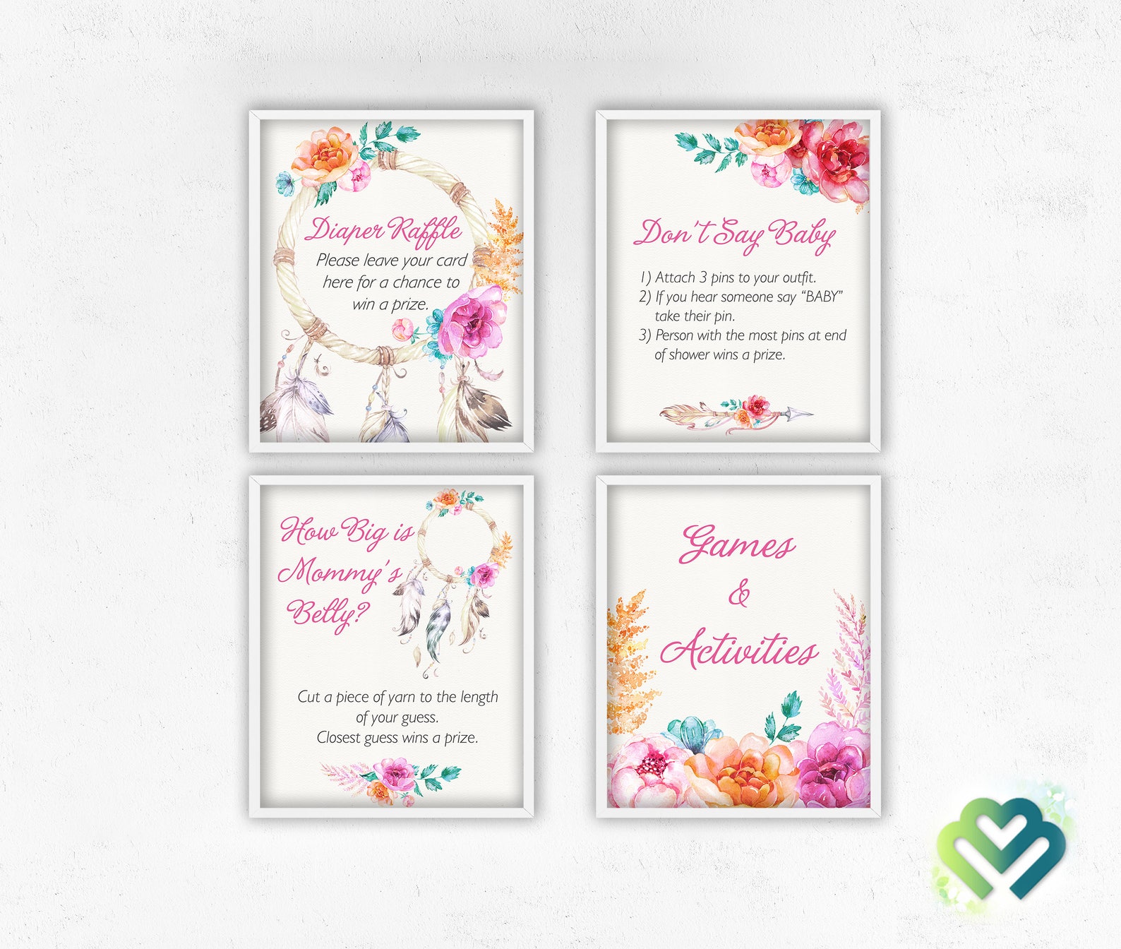Boho Floral Baby Shower Signs Bundle Printable Cards Baby Etsy