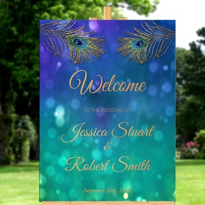 Blue Peacock Wedding Welcome Sign Printable Blue Green Peacock Wedding Welcome Poster Wedding Reception Decoration Peacock Bridal Stationery
