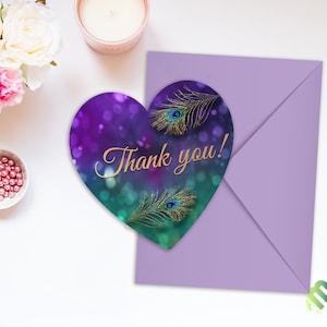 Peacock Heart Favor Tags Mariage Merci Tags Peacock Purple Gold Merci Vous signez Imprimable Baby Shower Bridal Shower Heart Shaped Tags