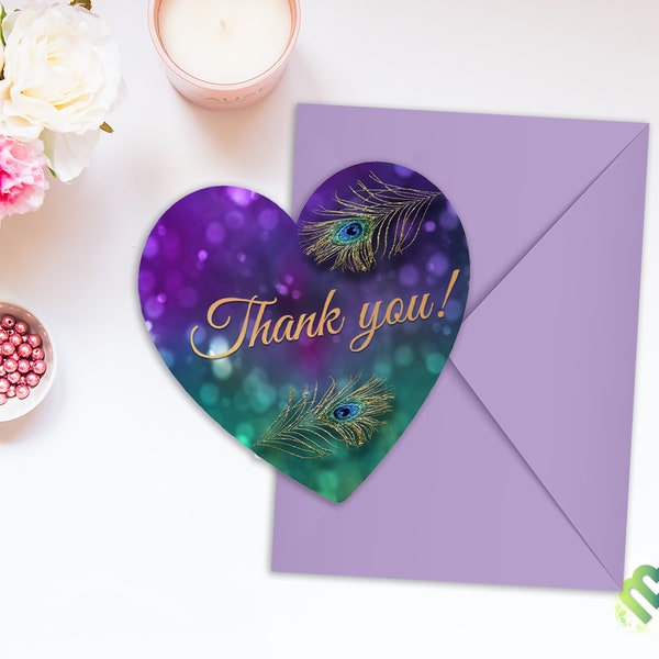 Peacock Heart Favor Tags Wedding Thank You Tags Peacock Purple Gold Thank You Sign Printable Baby Shower Bridal Shower  Heart Shaped Tags