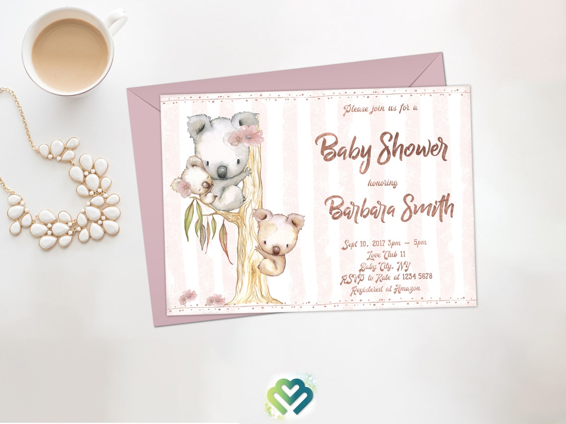 Koalas Baby Shower Invitation Koala Baby Boy Girl Invite Etsy