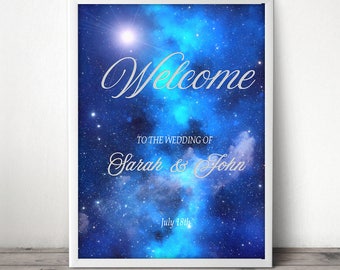 Starry Night Wedding Welcome Sign Blue Night Wedding Reception Welcome Galaxy Wedding  Under the Stars Wedding Romantic Welcome Printable