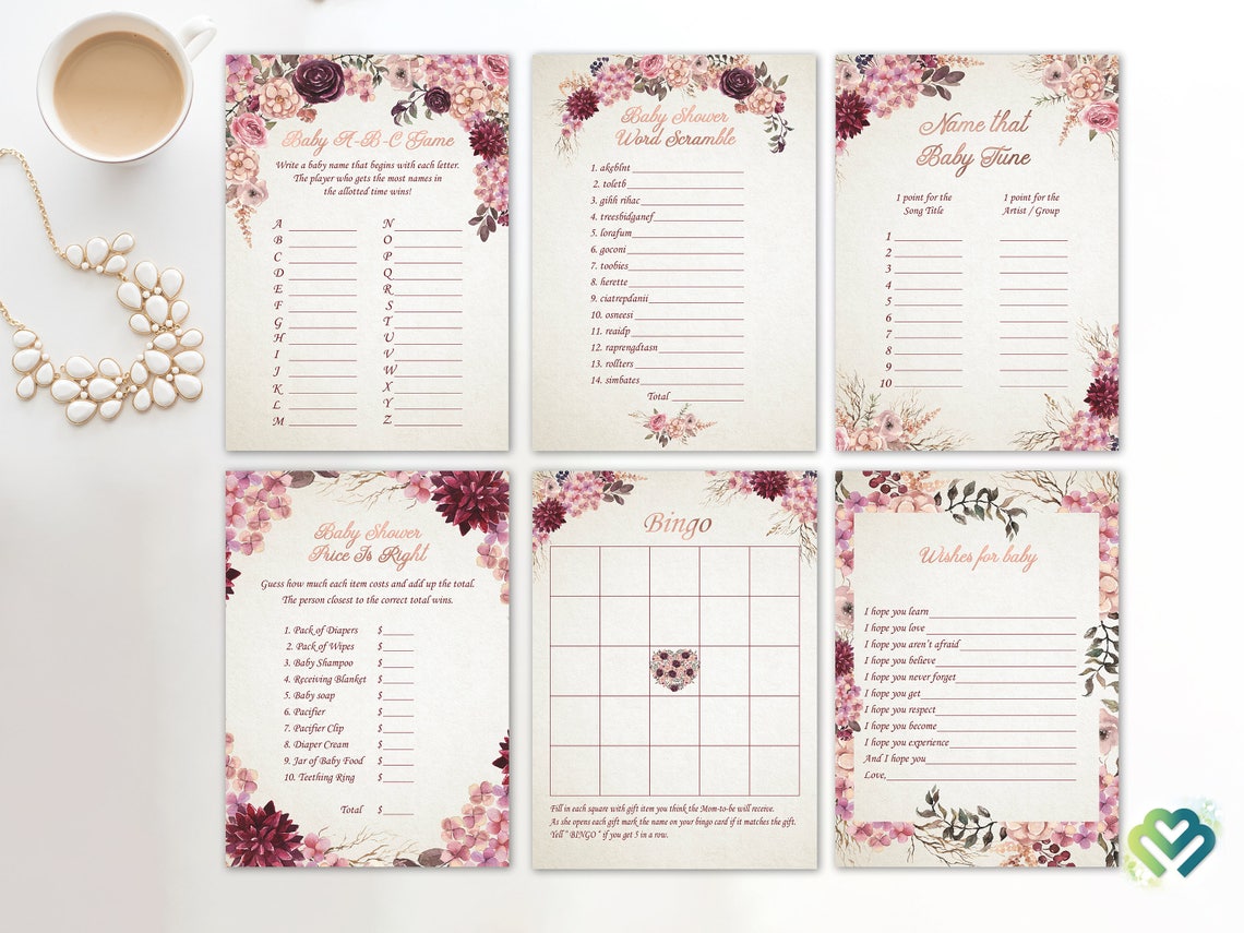 Floral Baby Shower Games Printable Baby Games Bundle Baby Etsy