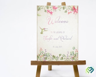 Hummingbird Floral Wedding Welcome Sign Romantic Wedding Welcome Sign Printable  Hummingbird Art Rustic Wedding Reception Welcome Sign