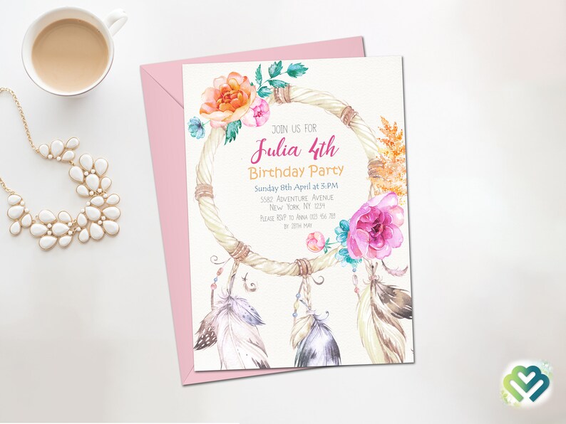 Dreamcatcher Birthday Invitation Girl Birthday Invitation - Etsy