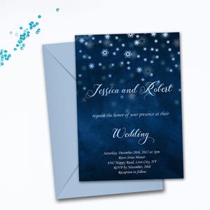 Winter Wedding Invitation Set Snowflake Wedding Invitation Snow Winter Wedding Invite Blue Invitations Romantic Winter Snow Wedding Suite image 3