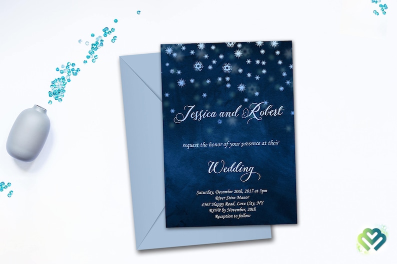 Winter Wedding Invitation Set Snowflake Wedding Invitation Snow Winter Wedding Invite Blue Invitations Romantic Winter Snow Wedding Suite image 3