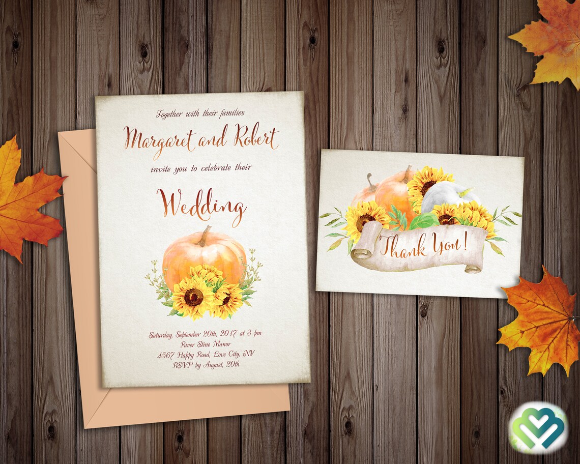 Sunflowers Pumpkin Fall Wedding Invitation Set Printable - Etsy