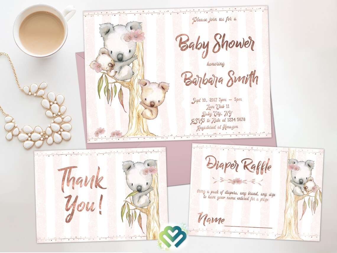Koalas Baby Shower Invitation Koala Baby Boy Girl Invite Etsy
