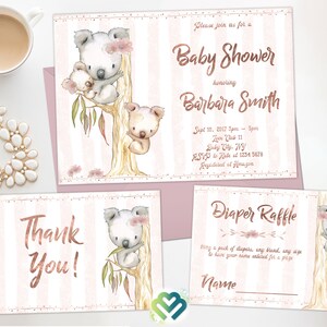Koalas Baby Shower Invitation Koala Baby Boy Girl Invite Diaper Raffle ...