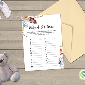 Tribal Feather Baby Shower Games Printable Baby Games Bundle Baby Shower Games Pack Boho Baby Shower Game Party Games Digital Package DIY image 2