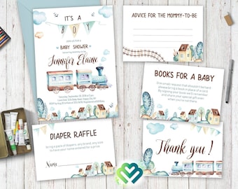 Baby Shower Invitation It's a Boy Train Invitation Toys Shower Invitation Set Train Themed Invitation Boy Birthday Invite Boy Baby Shower