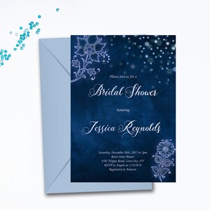 Winter Wedding Invitation Set Snowflake Wedding Invitation Snow Winter Wedding Invite Blue Invitations Romantic Winter Snow Wedding Suite image 7