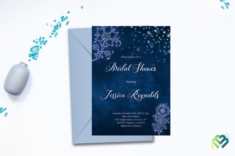 Winter Wedding Invitation Set Snowflake Wedding Invitation Snow Winter Wedding Invite Blue Invitations Romantic Winter Snow Wedding Suite image 7