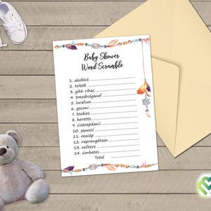 Tribal Feather Baby Shower Games Printable Baby Games Bundle Baby Shower Games Pack Boho Baby Shower Game Party Games Digital Package DIY image 5